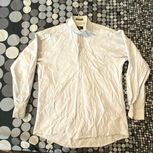 Calvin Klein White/Blue Grid Button-Up Dress Shirt